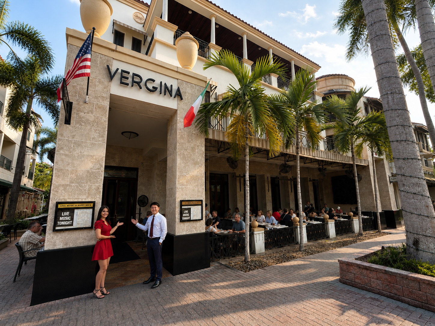 The Vergina hosts welcoming guests beneath the iconic Fifth Avenue entrance